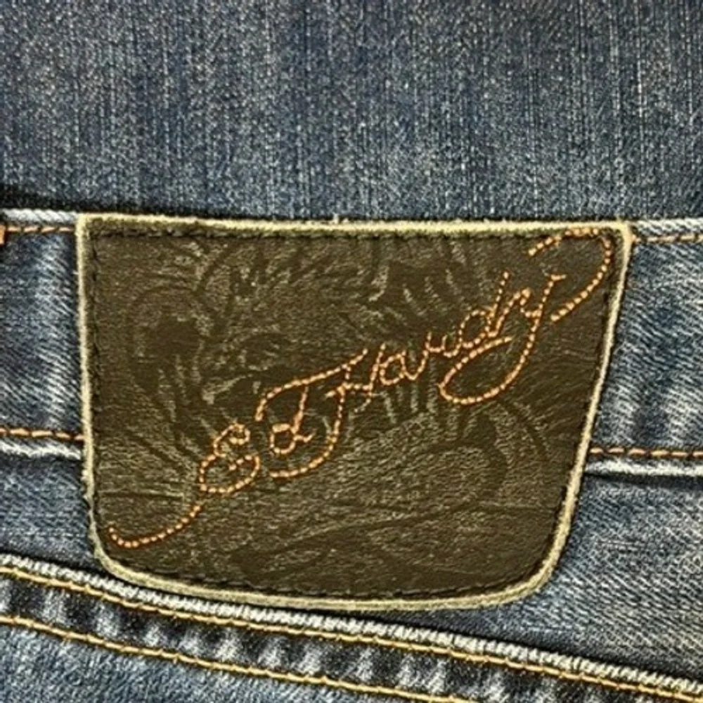 Ed Hardy Christian Audigier Denim Jeans Men 40x32 Blue Embroidered Button Fly